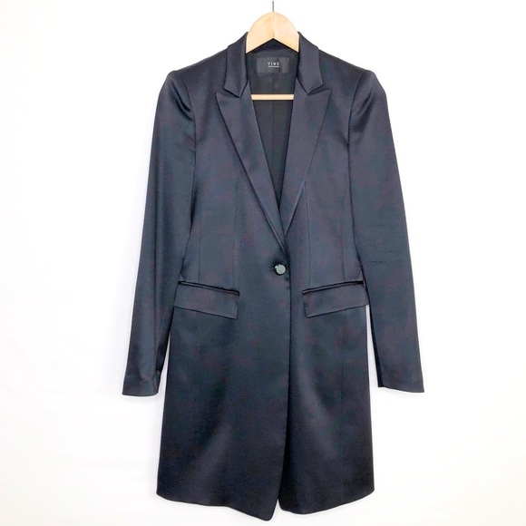 Time Post Modern Black satin one button closure blazer - Picture 1 of 10